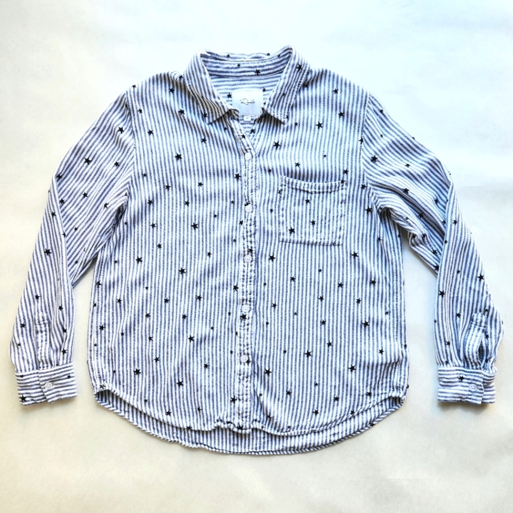 Rails Button Up White and Blue Stars and Stripes Shirt Long Sleeve Top M